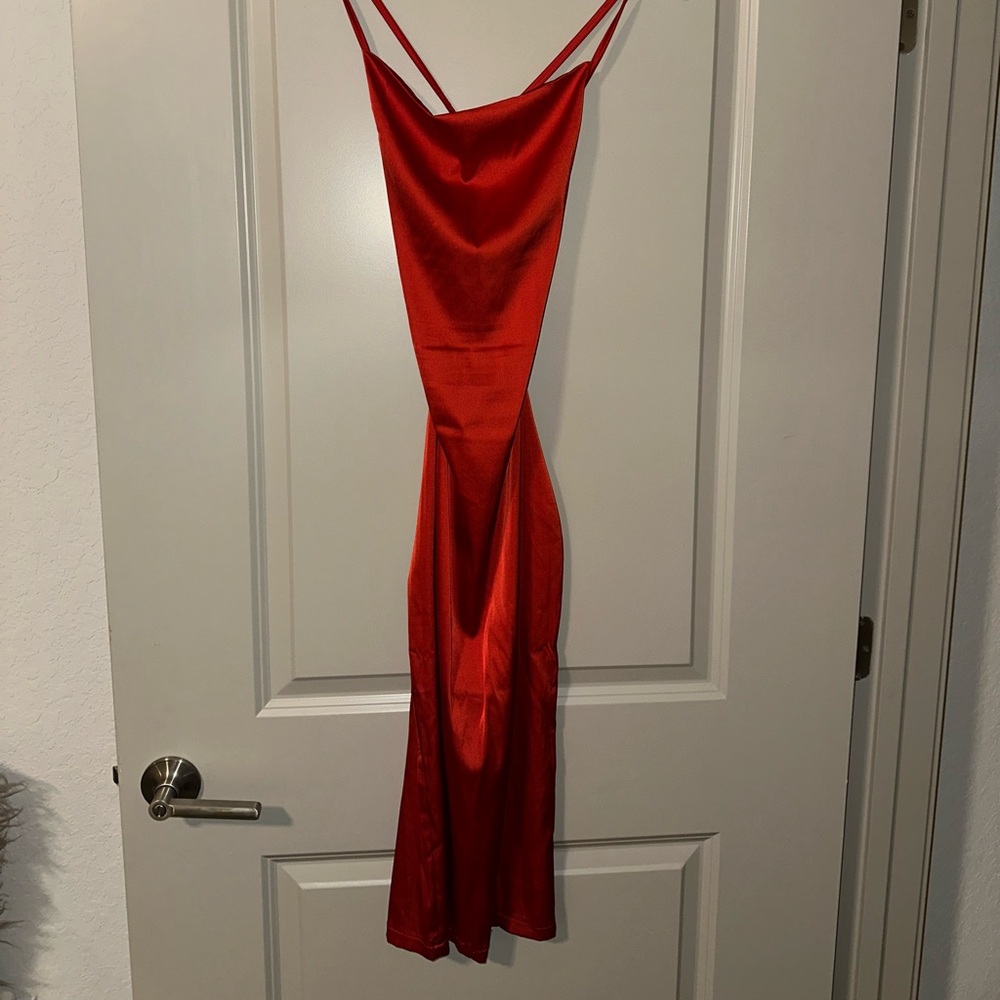Burnt orange satin dress